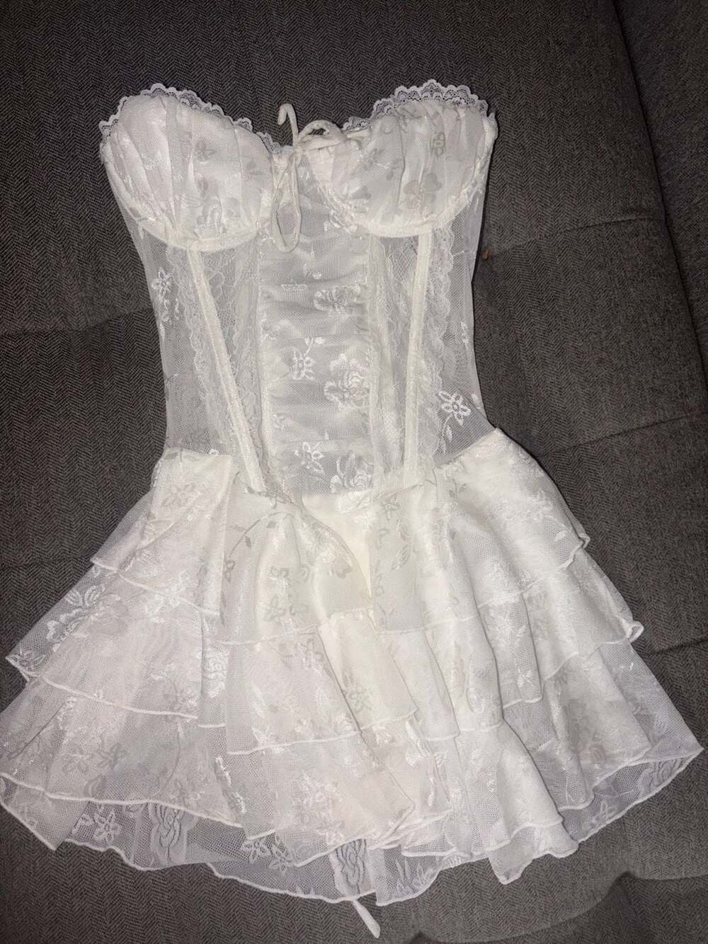 Outcast White Lace Corset Mini Dress Size M